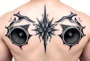 a back tattoo that looks like an exhaust vent, have it to where theres two exhausts
 on both back sides tattoo idea