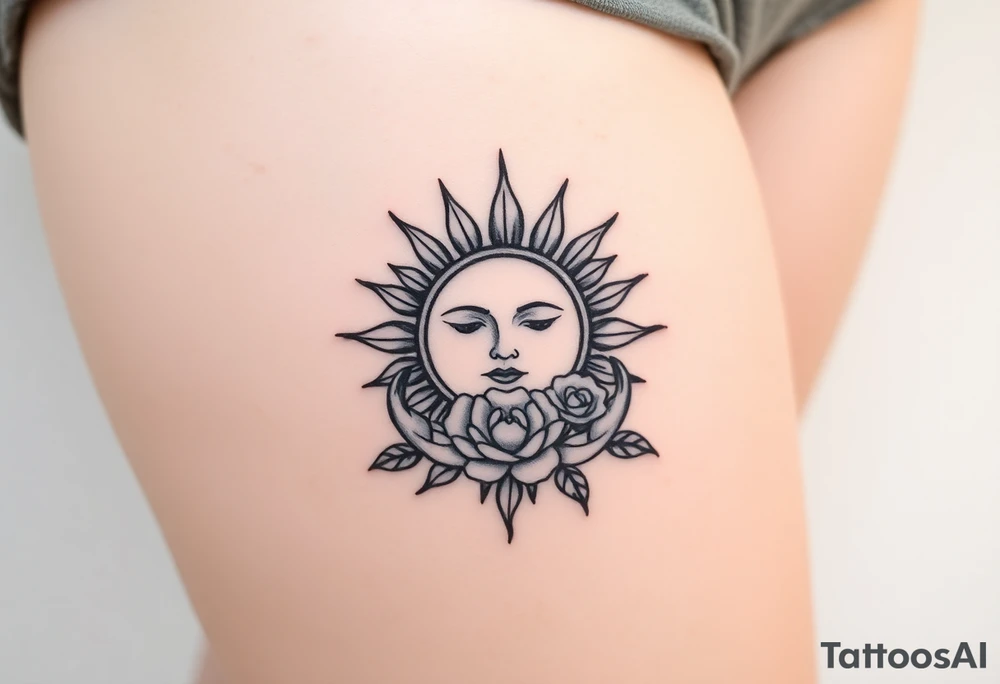 Traditional old
School sun with simple face, Sun, rose and crab old school style tattoo idea