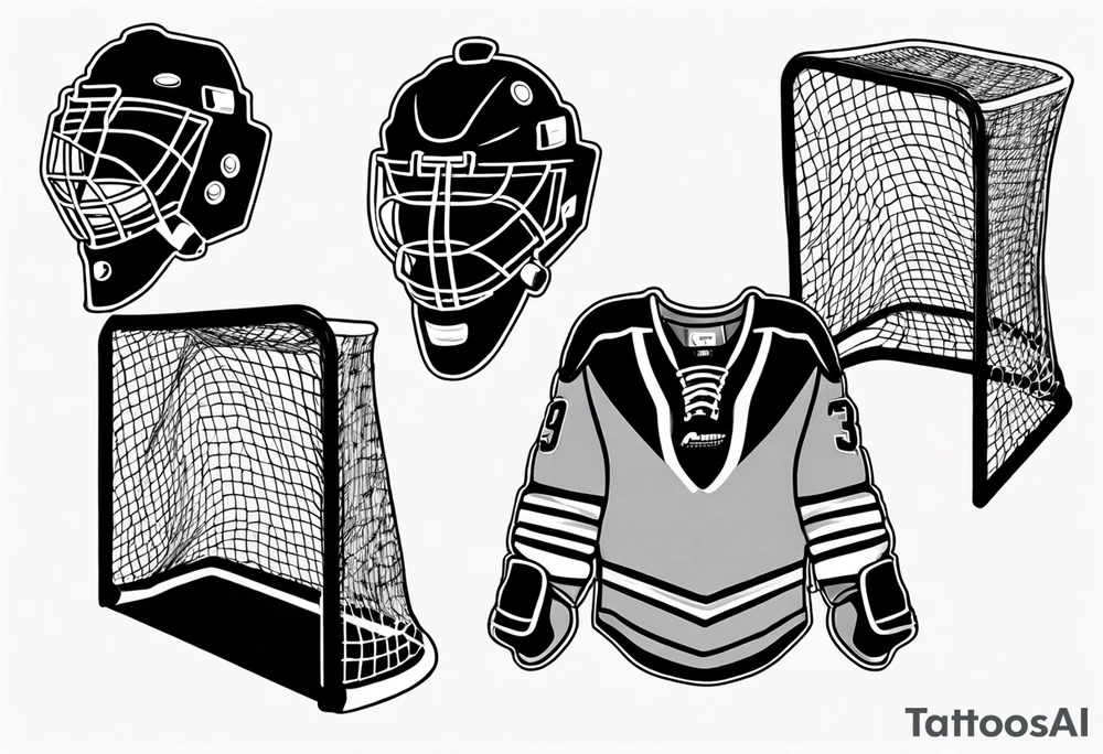 Hockey net with 3 jerseys hanging in the net tattoo idea