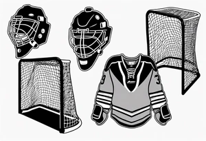 Hockey net with 3 jerseys hanging in the net tattoo idea