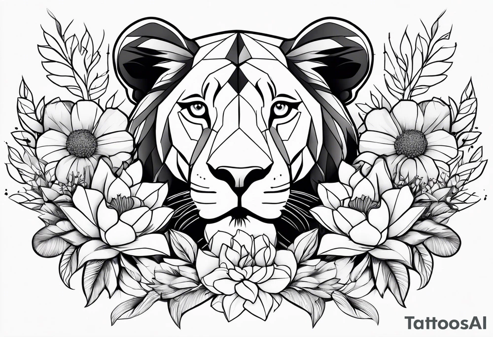 lionesses with flowers tattoo idea