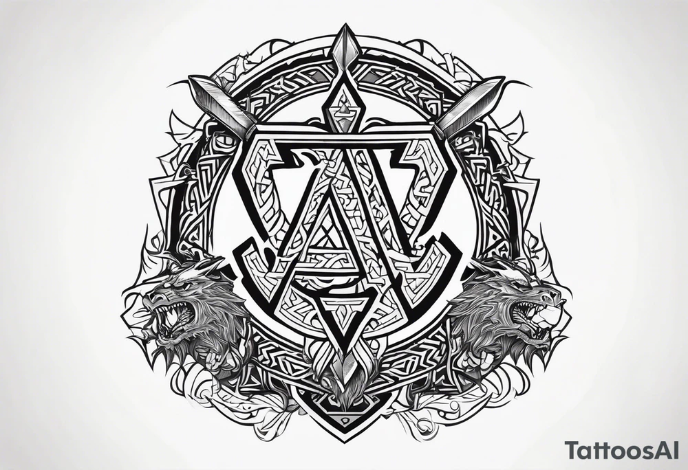 Valhalla sword shield dragon axe Valknut tattoo idea