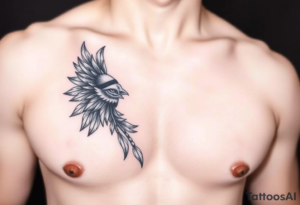 Indian chest color male left peck tattoo idea