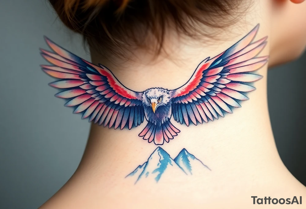 majestic eagle spreading wings against mountain peaks tattoo idea