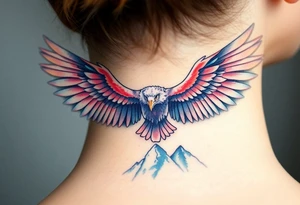 majestic eagle spreading wings against mountain peaks tattoo idea