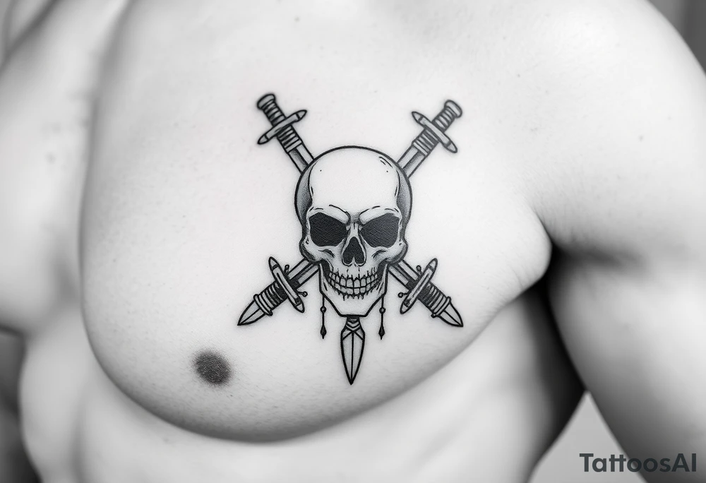 Swords crossing with a skull tattoo idea