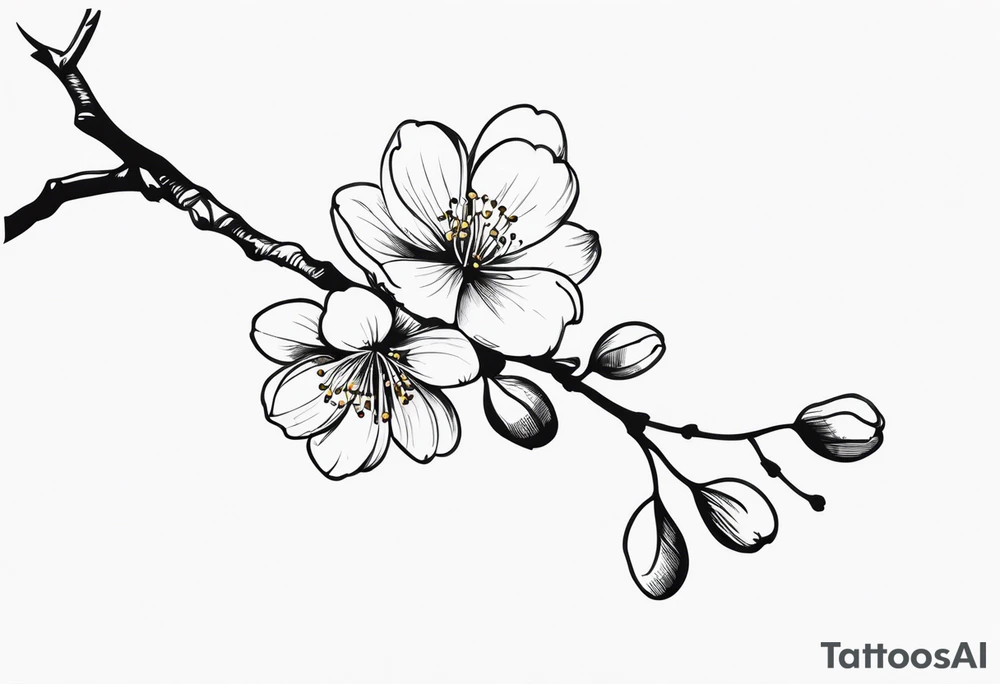 long Cherry blossum branch, from shoulder to wrist, blossom fully at the end tattoo idea