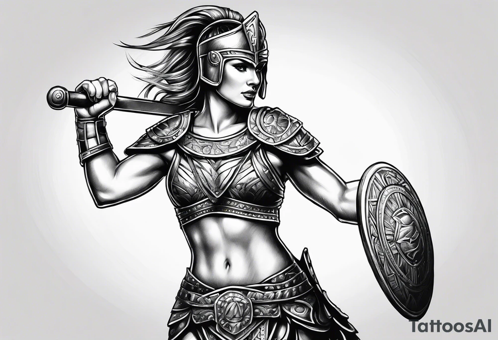 Female gladiator full body tattoo idea