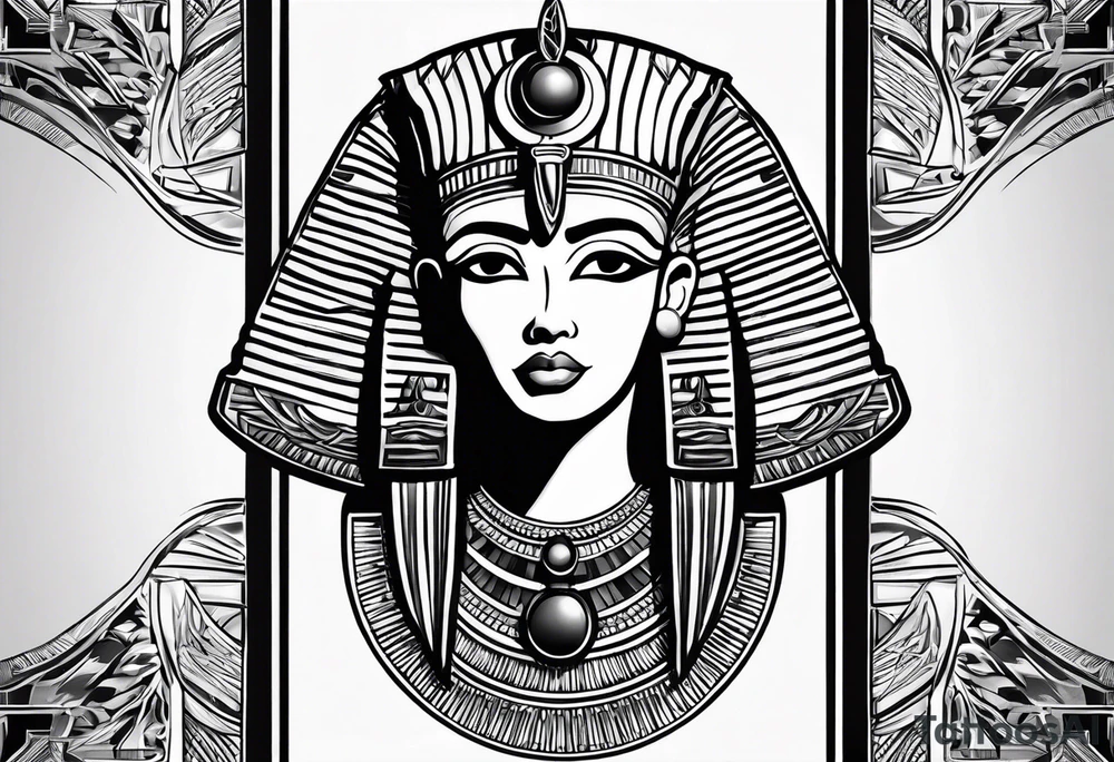 black and white Egyptian goddess Isis tattoo idea