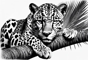 jaguar laying on palm tree tattoo idea