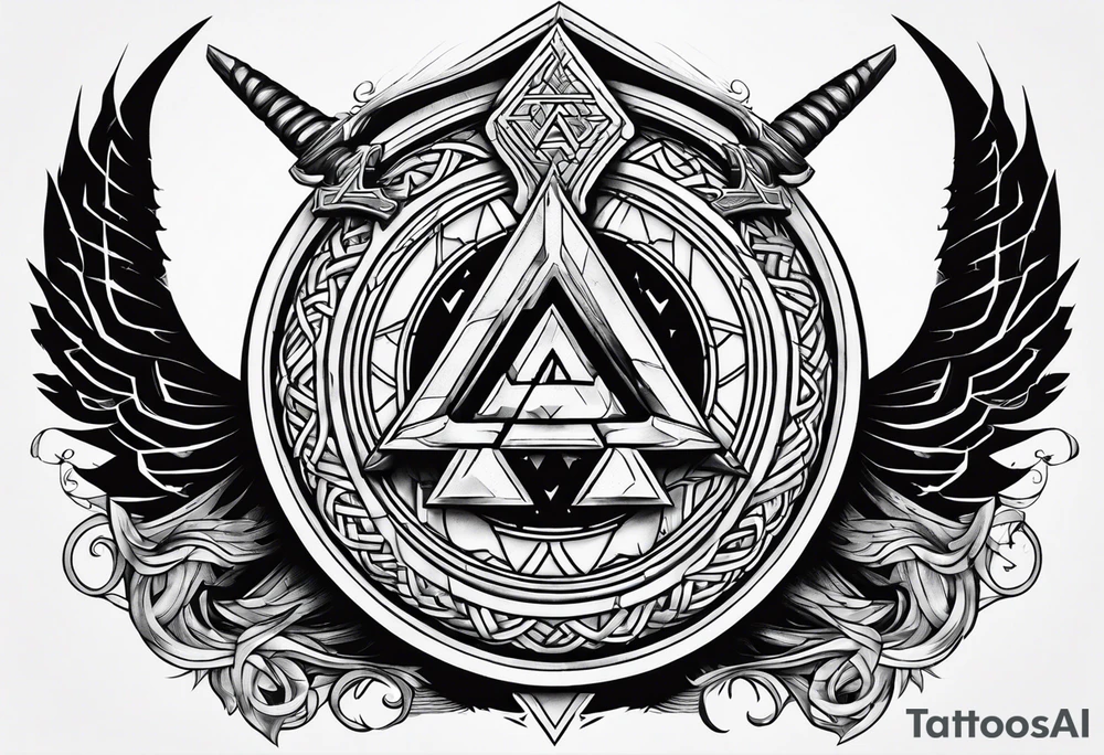 Valhalla stairs sword shield axe Valknut tattoo idea