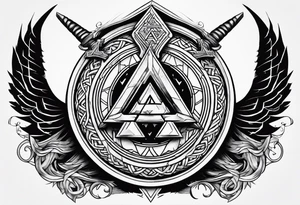 Valhalla stairs sword shield axe Valknut tattoo idea
