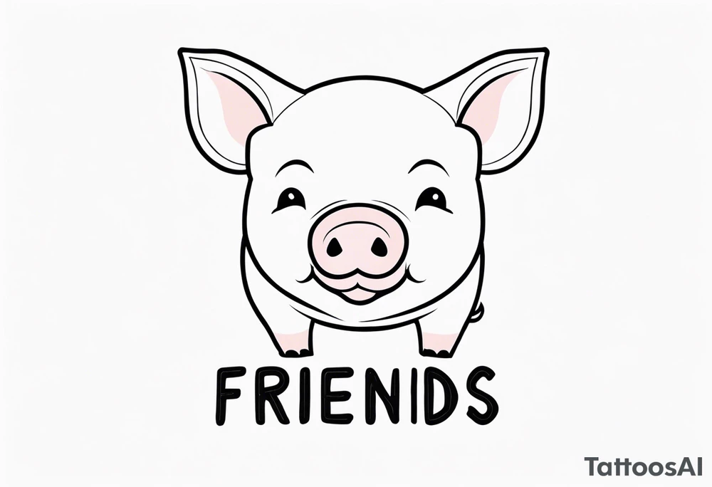 minimalist tattoo of a cute pig or piglet that contains text: "friends. not food" tattoo idea