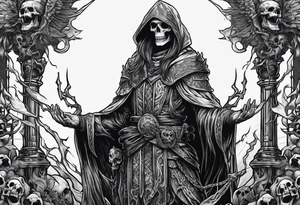 necromancer guy with army of skeletons tattoo idea