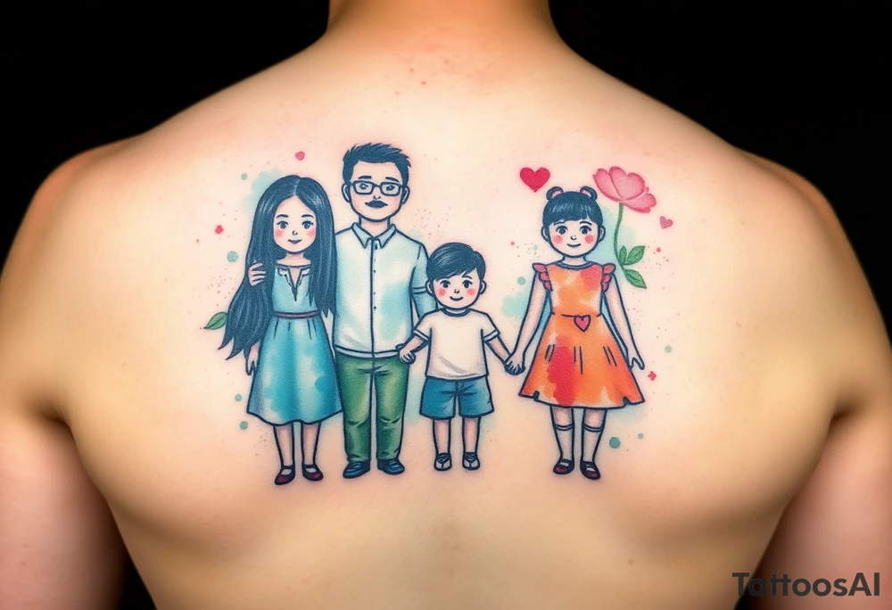 Family 2 parents 2 kids outside tattoo idea