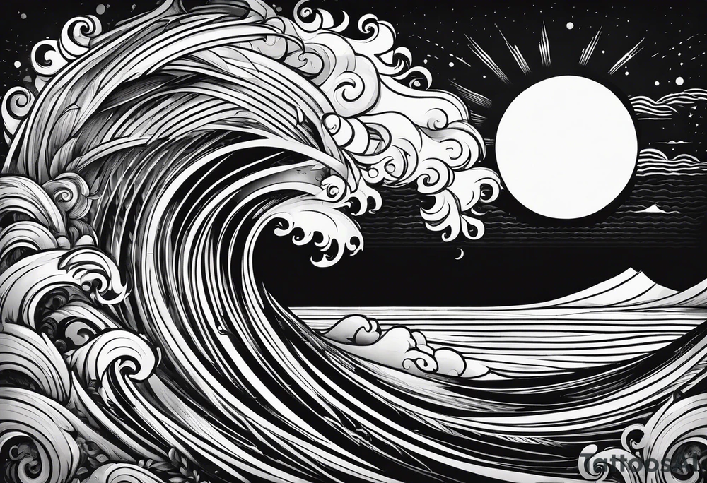 Sun and waves with a surf. tattoo idea