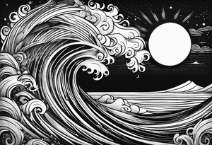 Sun and waves with a surf. tattoo idea