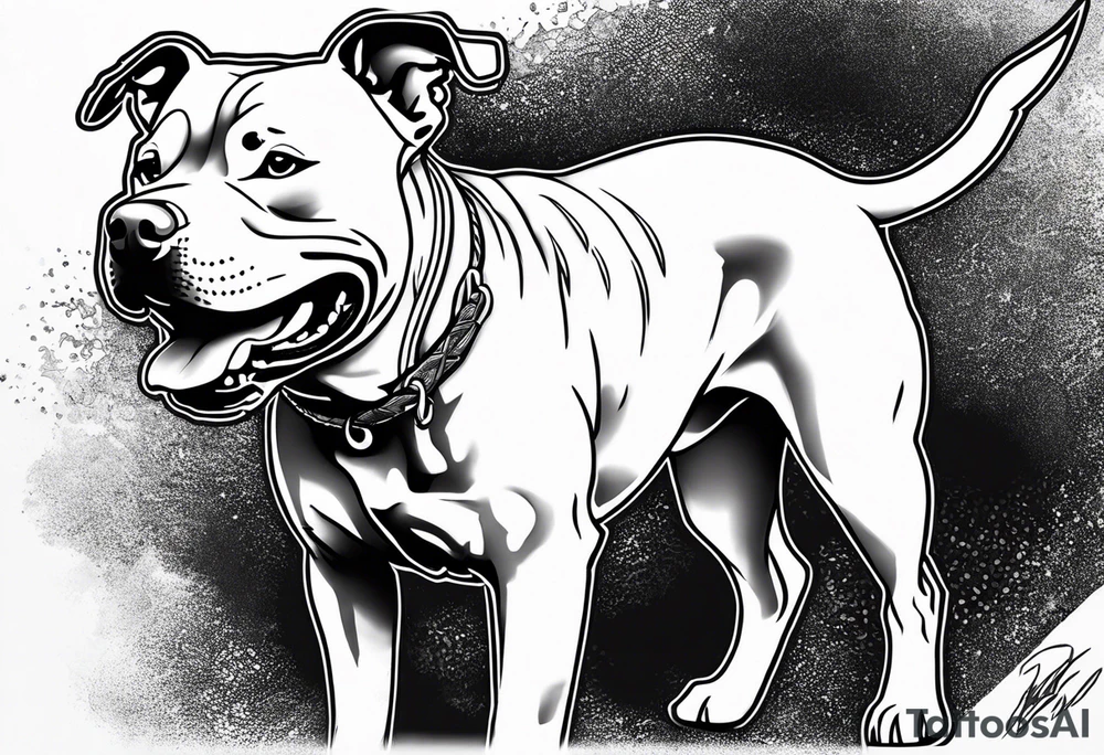 Angry ame4ican pitbull terier, lightning bolts tattoo idea