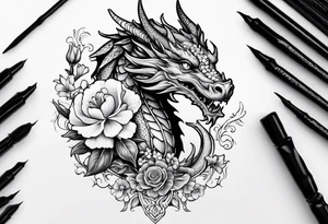 Dragon Aries sweet pea daisy tattoo idea