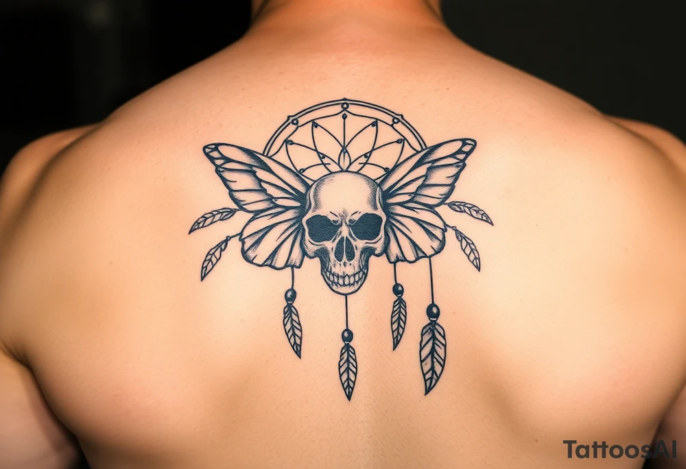 Small Dreamcatcher with butterfly's and skull tattoo idea