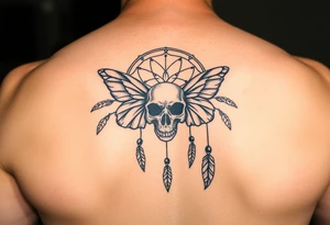 Small Dreamcatcher with butterfly's and skull tattoo idea