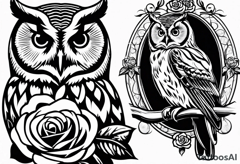 Barred owl and a rose tattoo idea