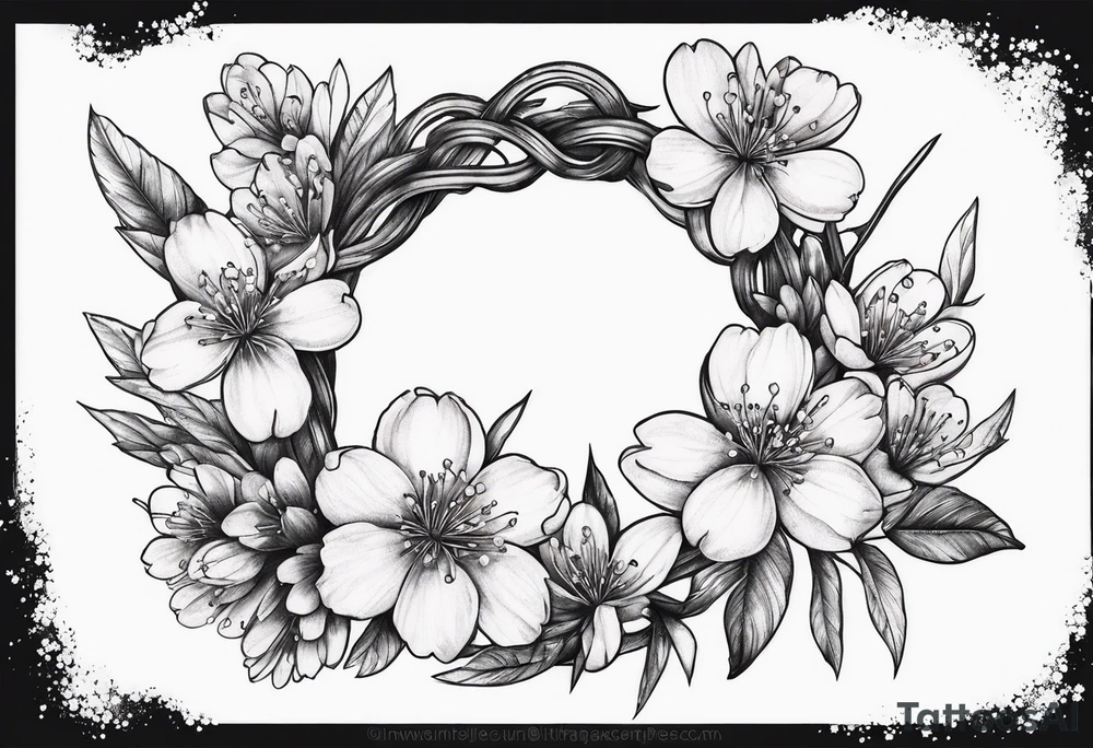 Wreath of cherry blossoms tattoo idea