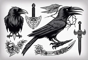 Angry raven with a dagger tattoo idea