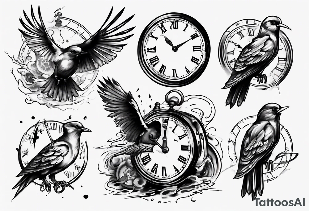 bird destroys the clock tattoo idea