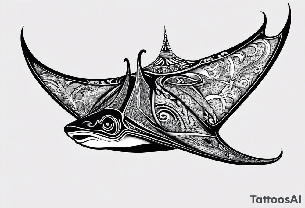A manta ray with a sea star as a tribal tattoo. A smaller tattoo for female forearm or wrist tattoo idea