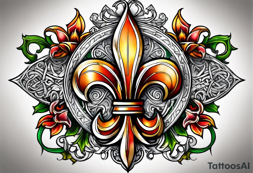 Fleur de lys celtique en flamme tattoo idea