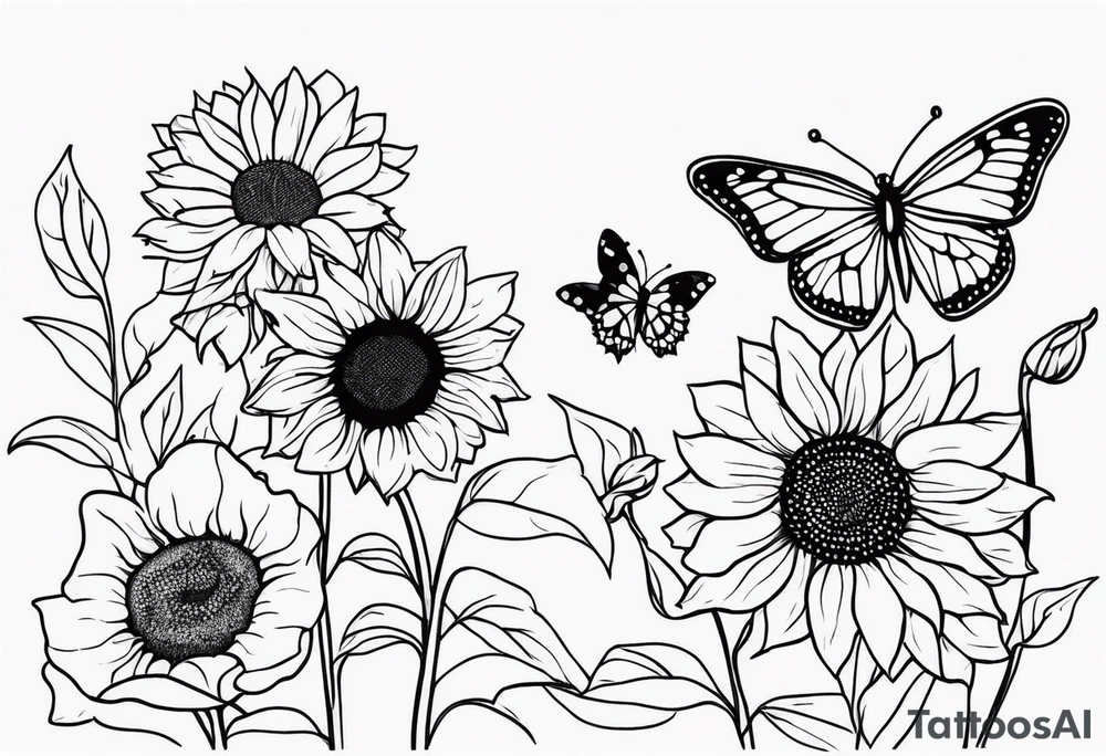 sunflowers with butterflies and lady bugs tattoo idea