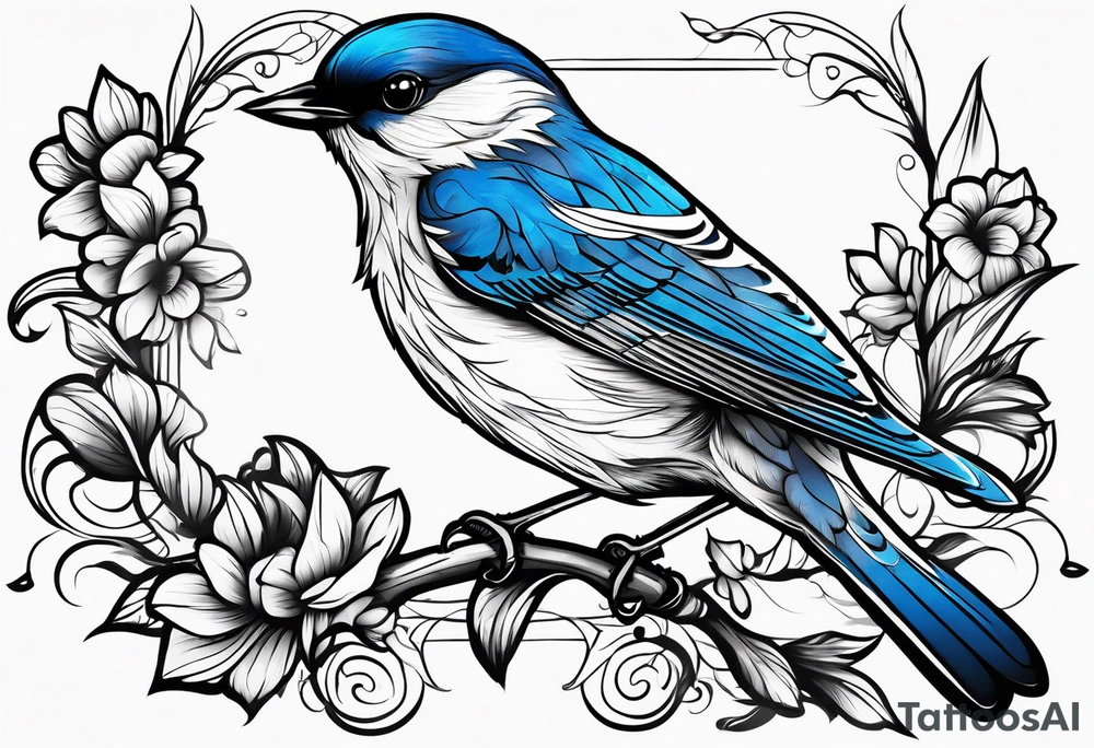 Black and white blue bird outline tattoo idea