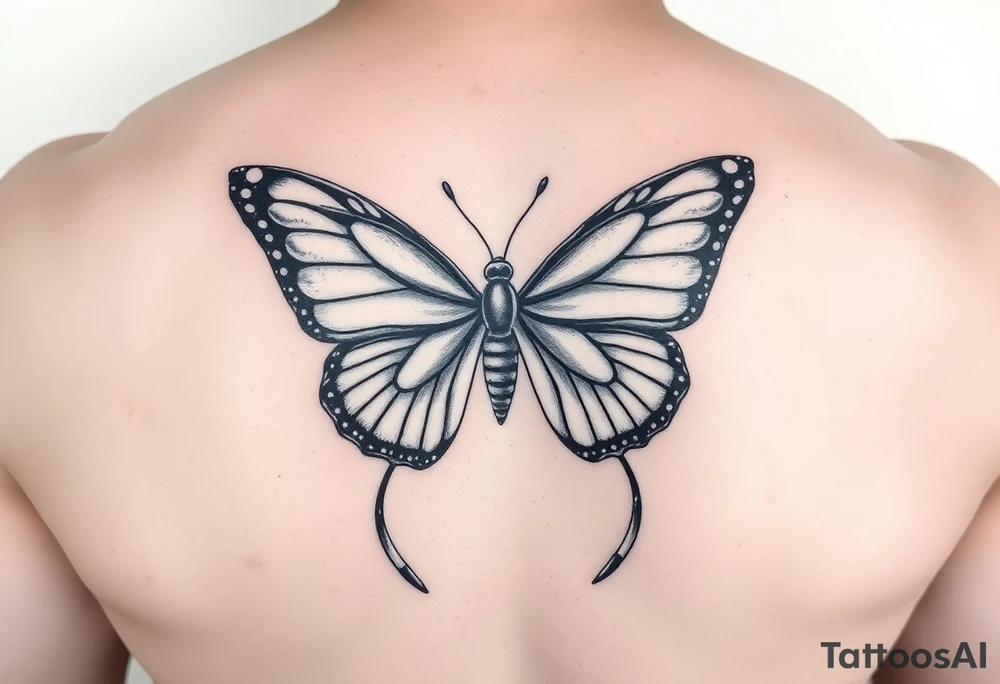 ethereal butterfly with flowing silk ribbons in moonlight tattoo idea