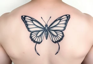 ethereal butterfly with flowing silk ribbons in moonlight tattoo idea
