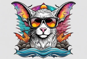 Colorful hieroglyph wearing sunglasses with bats water and cave tattoo idea
