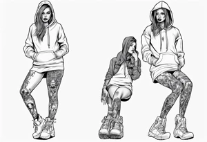 A girl in short skirt wearing a hoodie with her legs crossed tattoo idea