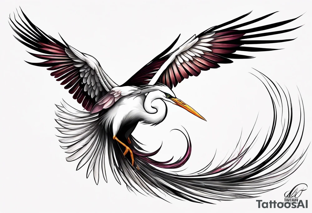 phoenix 
chinese 
egret
long tail 
elegant 
wings down
long neck
long feathers
in flight tattoo idea