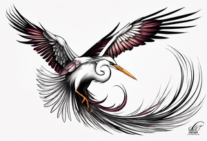 phoenix 
chinese 
egret
long tail 
elegant 
wings down
long neck
long feathers
in flight tattoo idea