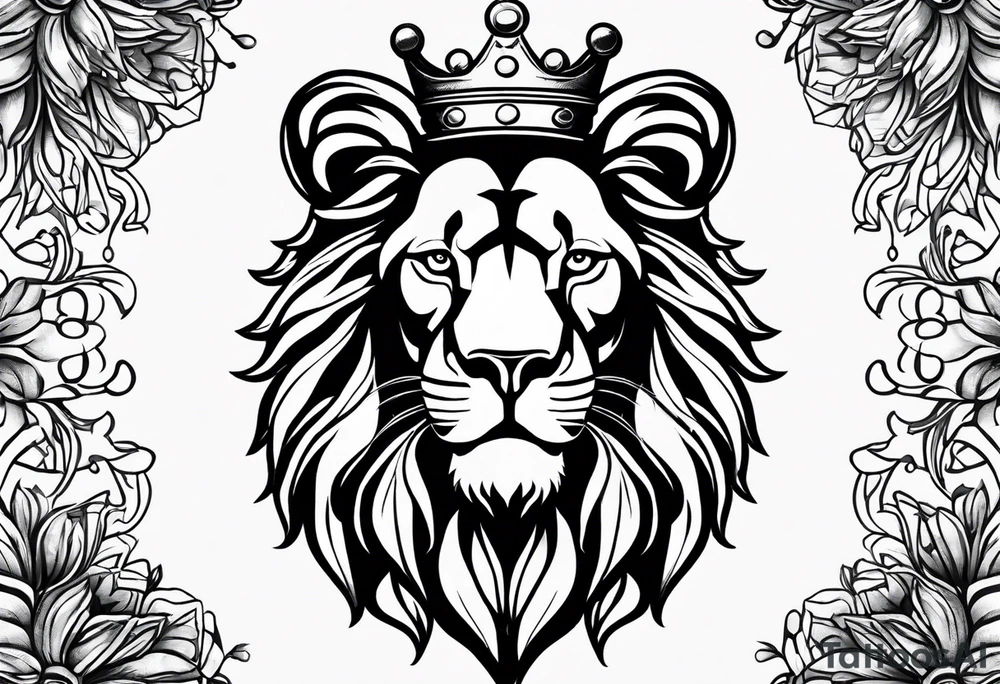 lion with crown on the head and sparkling eyes tattoo idea