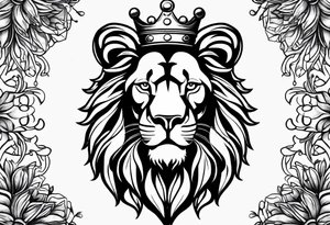 lion with crown on the head and sparkling eyes tattoo idea