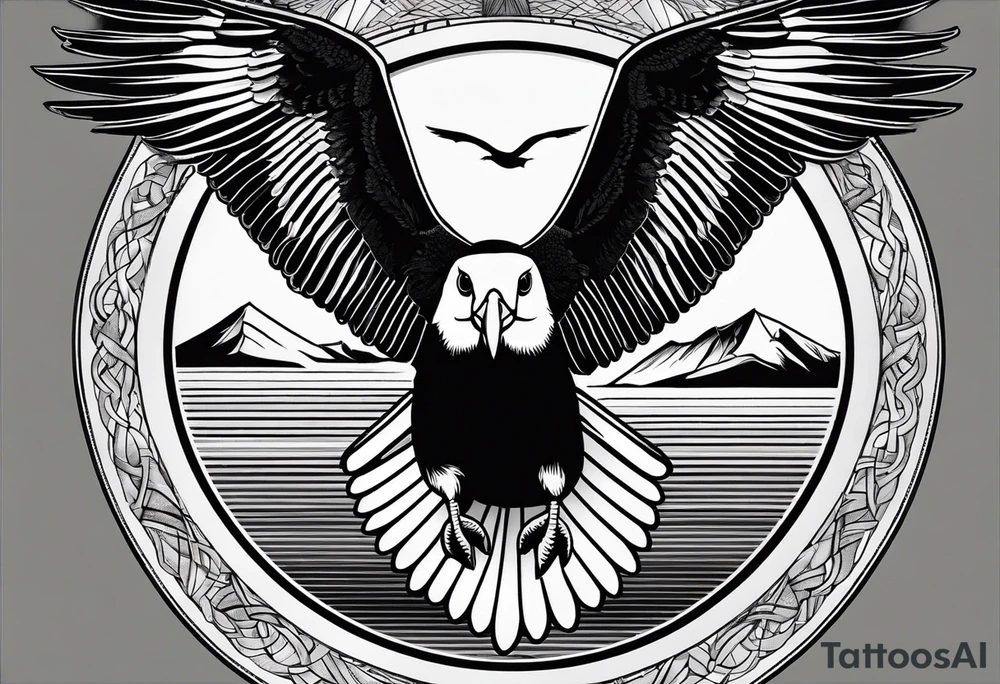 flying giant albatross symmetrical, circle background tattoo idea