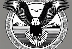 flying giant albatross symmetrical, circle background tattoo idea