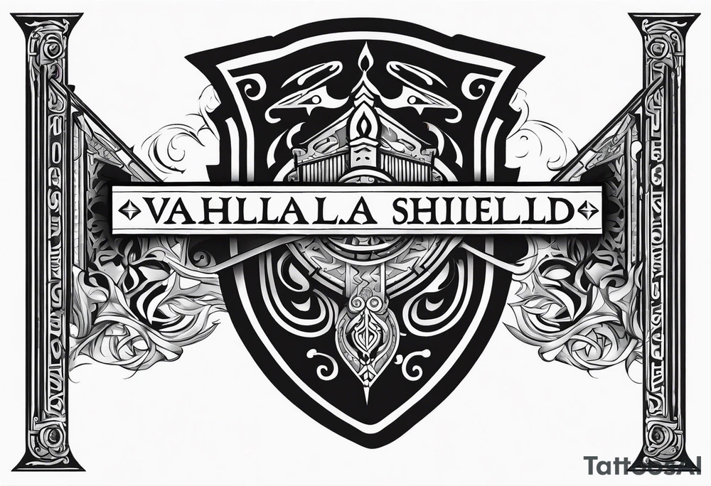 Valhalla mist fire sword shield stairs tattoo idea