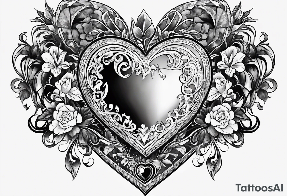 a heart split in half with Matilda whiten in one have an Weston Whiten in the other tattoo idea