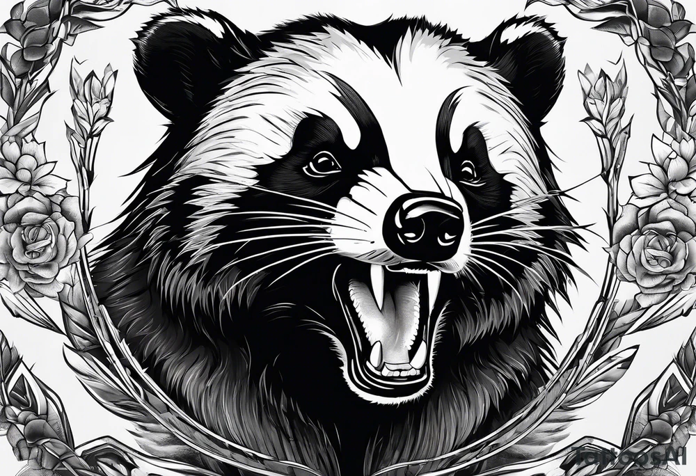 aggressive badger/wolverine with cute face and some quotes tattoo idea