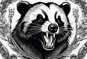 aggressive badger/wolverine with cute face and some quotes tattoo idea