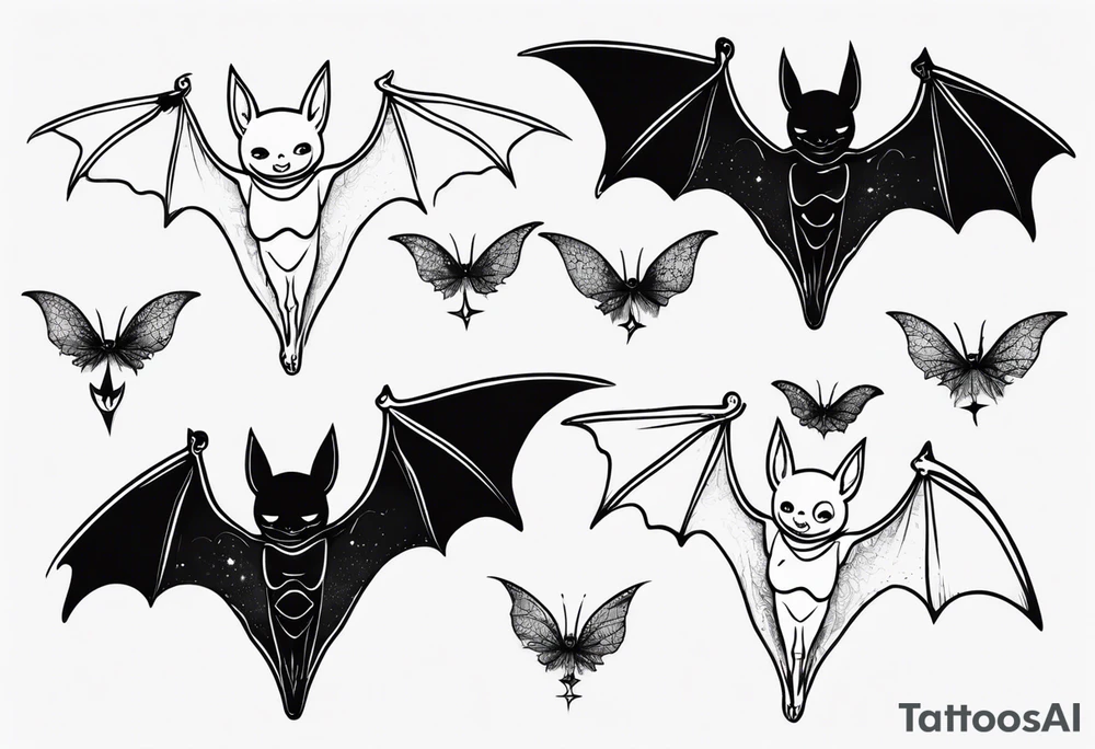 Bat with a fairy riding on top of its body tattoo idea