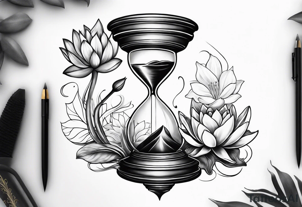 Hourglass with water lilly. tattoo idea