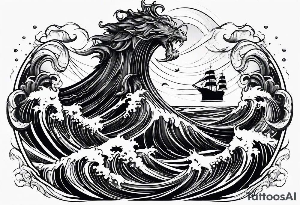 Poseidon steht in einer Welle im Meer tattoo idea